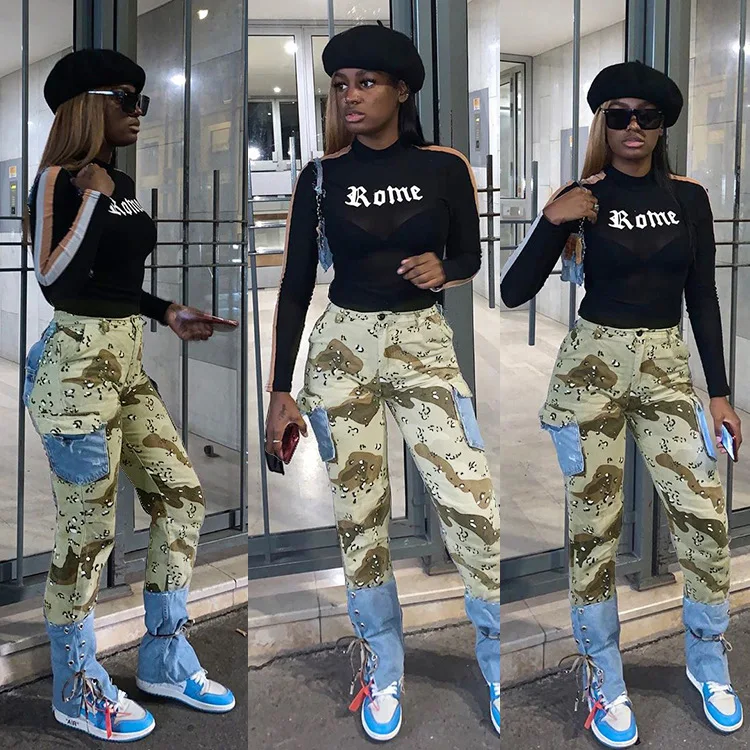 Echoine Denim Patchwork Camo Print 
