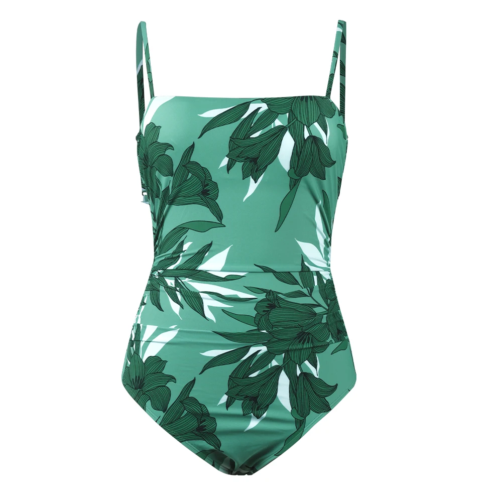 SEASELFIE Ruched Strappy One-piece Swimsuit For Women Tropicals Sexy Backless Monokini Swimwear 2023 Bathing Suit Beachwear