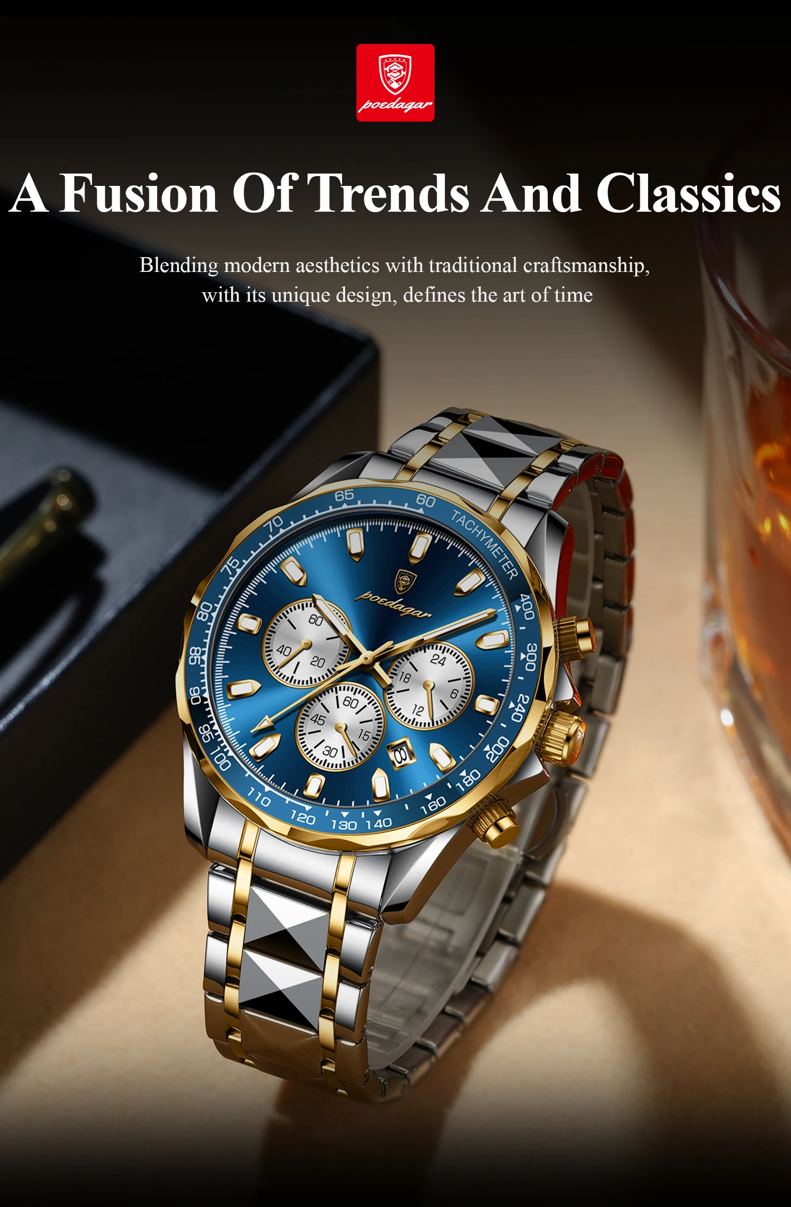 Men's Quartz Watch Chronograph Business Waterproof Luminous Date_voghion.com