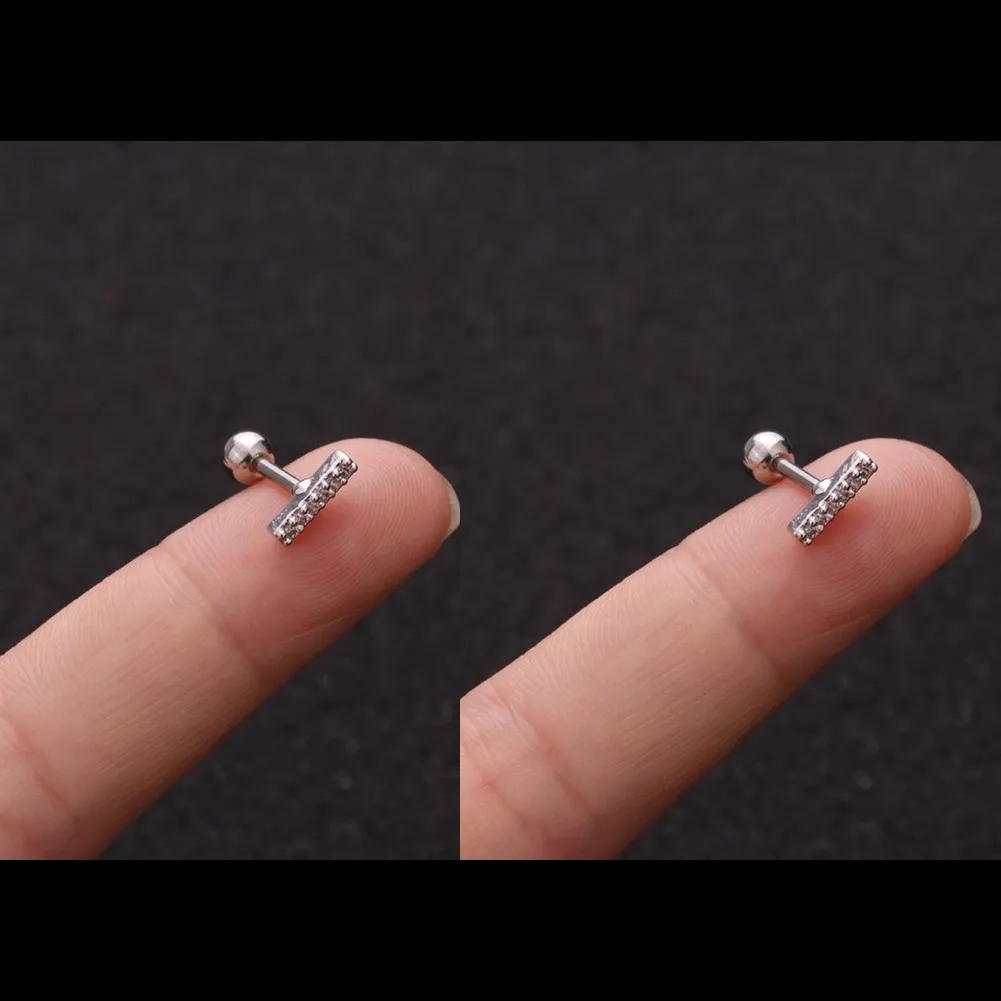 2PC 16G Fully Titanium Steel Small Cartilage Stud Earring Cubic Zirconia Helix Tragus Conch Screw Back Earring Piercing Jewelry 