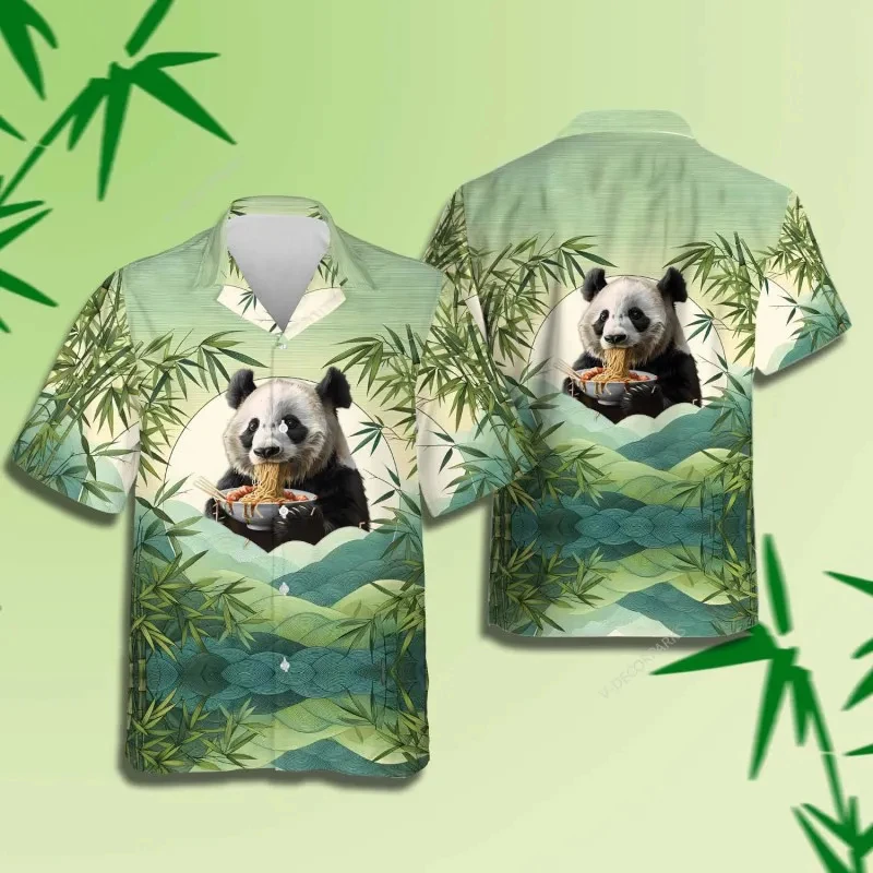 thumbnail image 1 of Venta caliente nueva moda dibujos animados panda chino impreso camisa de hombre casual talla grande camisas de manga corta para hombre camisetas divertidas de uso diario, 1 of 5