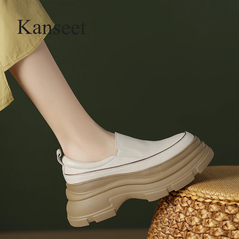 

Туфли Kanseet женские на платформе, натуральная кожа, круглый носок, повседневные лоферы, высокий массивный каблук, ручная работа, осень 2023