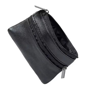 Portamonete in pelle nera adatto per uomo e donna, mini portafogli con cerniera, piccoli portamonete, porta carte casual, porta chiavi