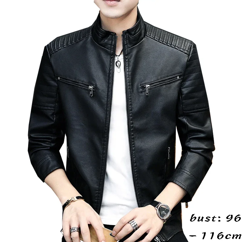 high quality leather jacket for men long sleeve big size soft stitch motorcycle jacket new 2023 autumn clothing black brown