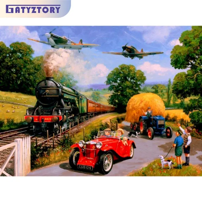 

GATYZTORY Oil Painting By Numbers Handicraft On Canvas Train Car Plane Rural Scene Pictures By Numbers Wall Decor Unique Gift