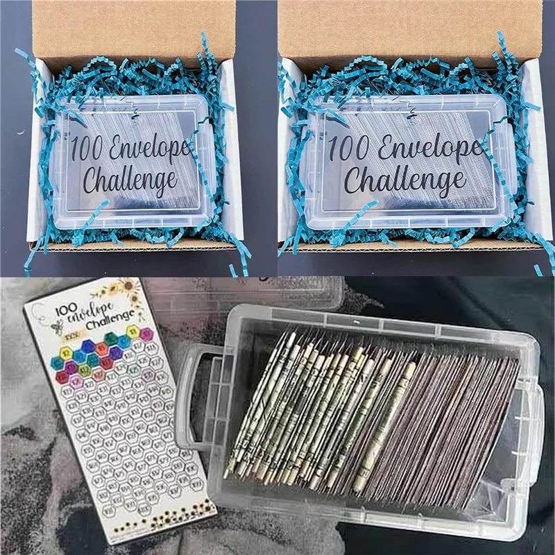 100 Envelopes Money Saving Challenge Budget Planning Handbook Mastering The Progress With Storage Box For Repay C 18.5 X 12Cm