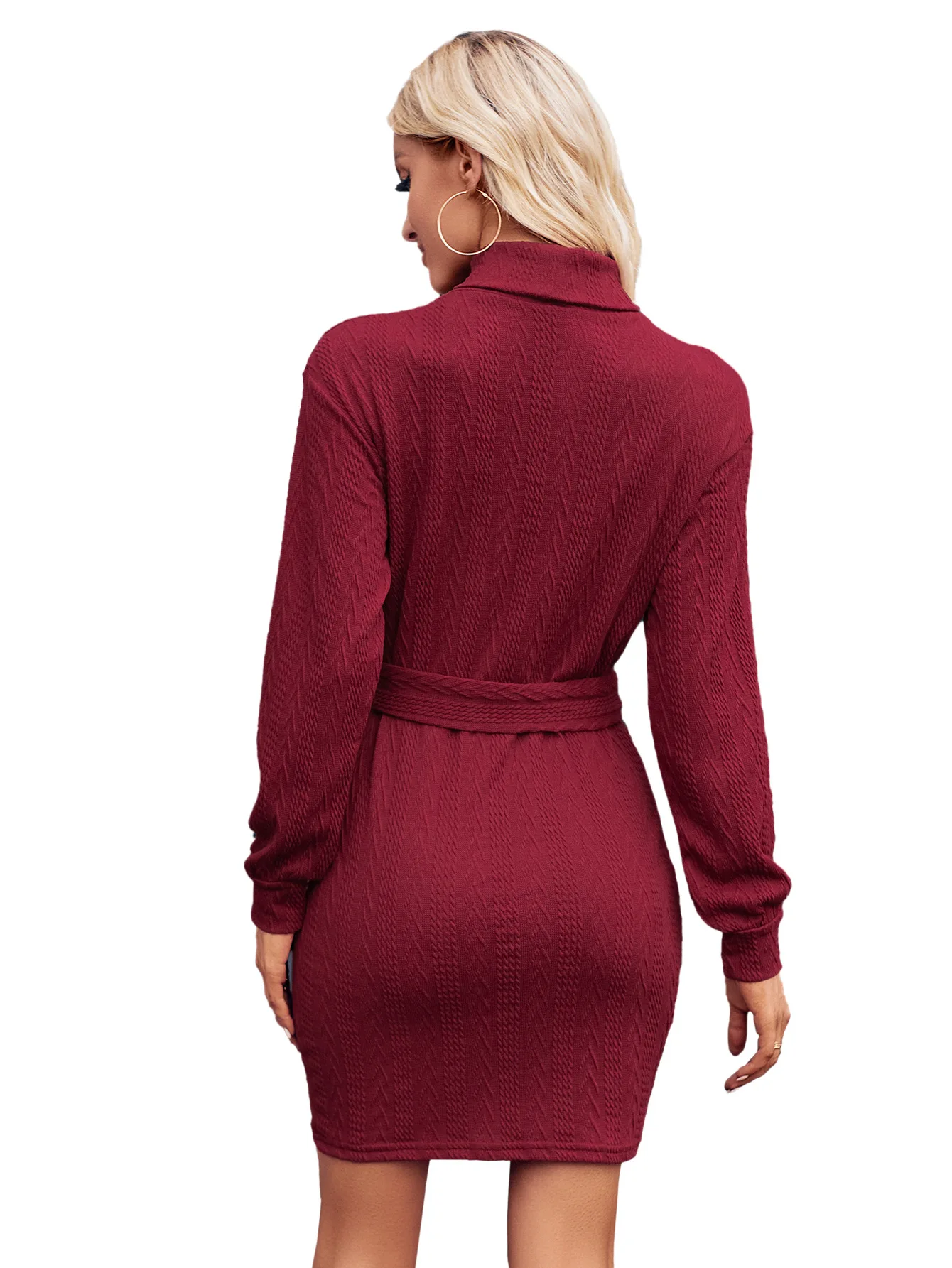 Women's Casual Solid Color Knitted High Neck Long Sleeved Dress for Women 6