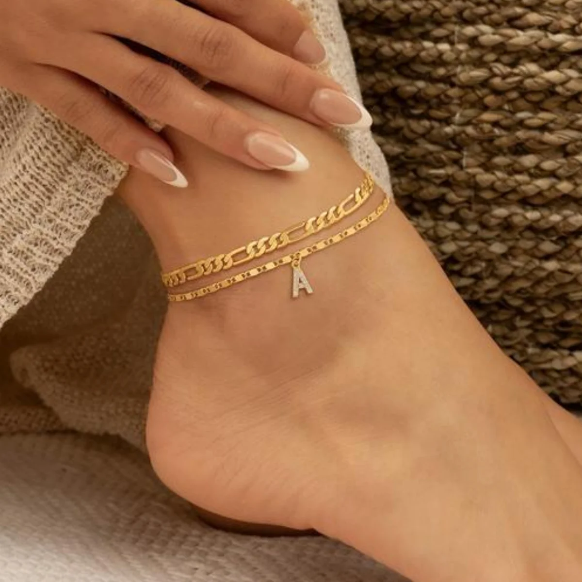 Eleagnt Double Layered Alphabetical 26 Letter A-Z Anklet for Women Dainty Chain Initial Zircon Pendant Anklets Jewelry Gifts