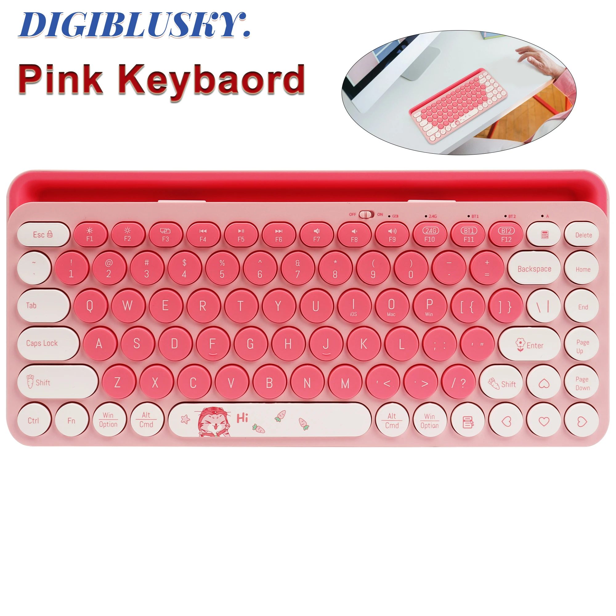 

Pink Bluetooth Keyboard Ultra Slim 2.4G Wireless Multimedia Keyboard Ergonomic Keypad For iOS iPad Android Tablets Windows