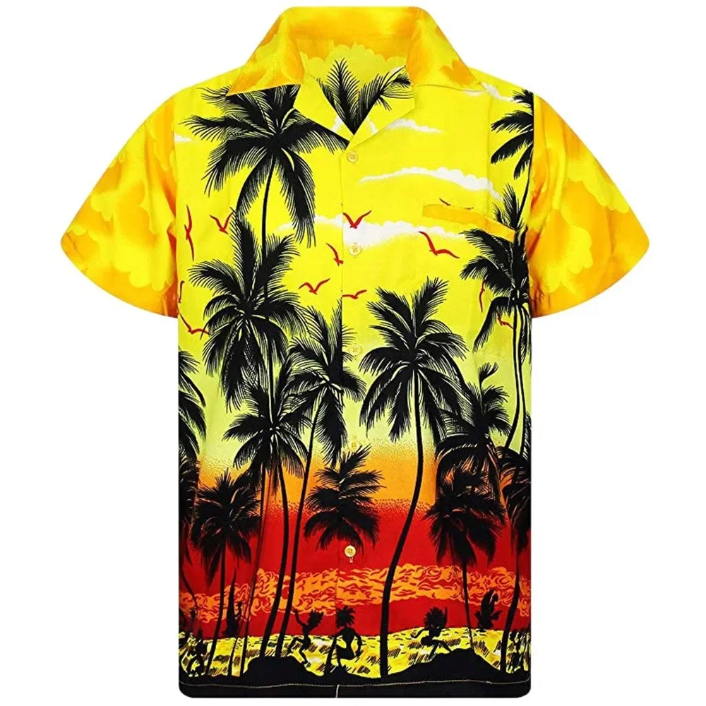 

Гавайская рубашка мужская с коротким рукавом, модная пляжная блуза оверсайз с 3D принтом кокосового дерева, свободная повседневная одежда