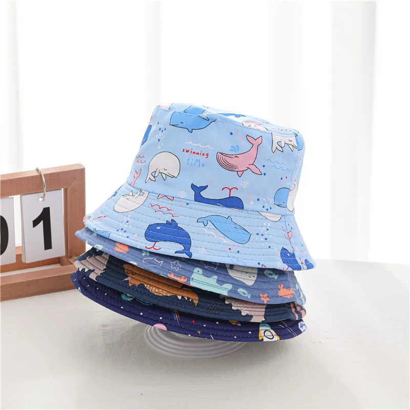 Dinosaur Print Baby Bucket Hat Cute Cartoon Cotton Children Fisherman Cap Toddler Boys Girls Summer Beach Sun Hats Panama Cap