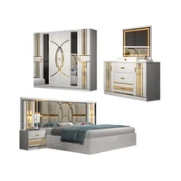Suite de chambre de luxe avec lit + armoire + commode à bordure dorée géométrique 3