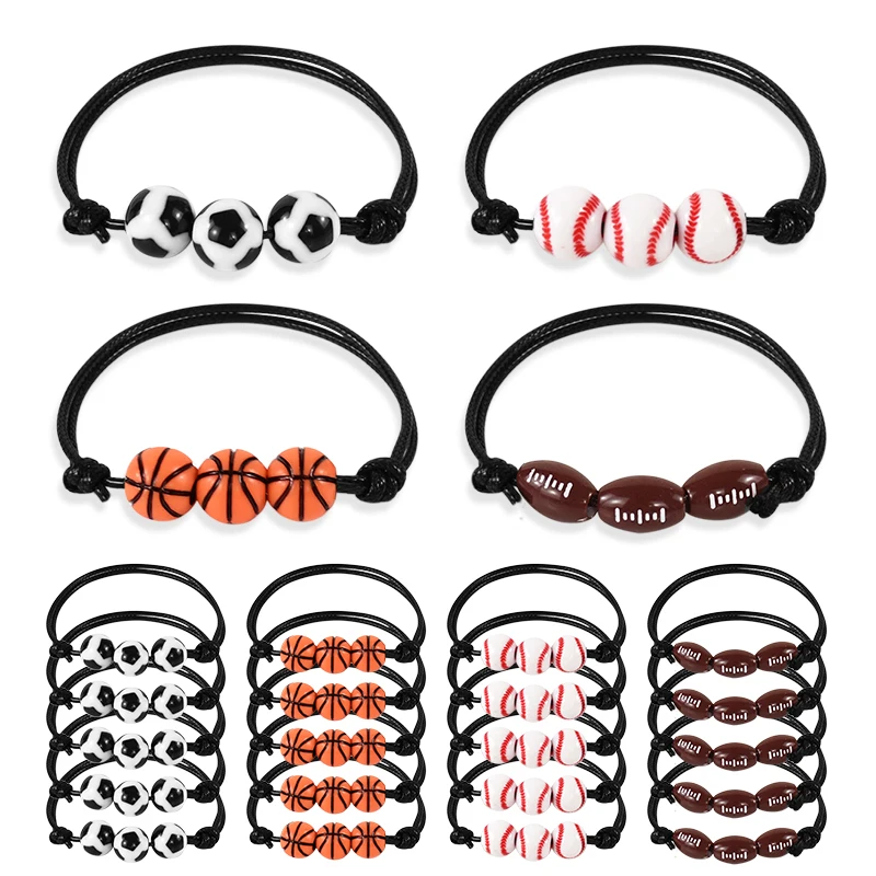 10/20Pcs Sports Theme Party Bracelets Football Baseball Basketball Beads Charm Kids Birthday Favors Gift for Guest Pinata Filler