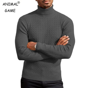 Maglione a collo alto da uomo Pullover tinta unita lavorato a maglia caldo casual slim fit maglione a collo alto da uomo top invernali con fantasia intrecciata 1