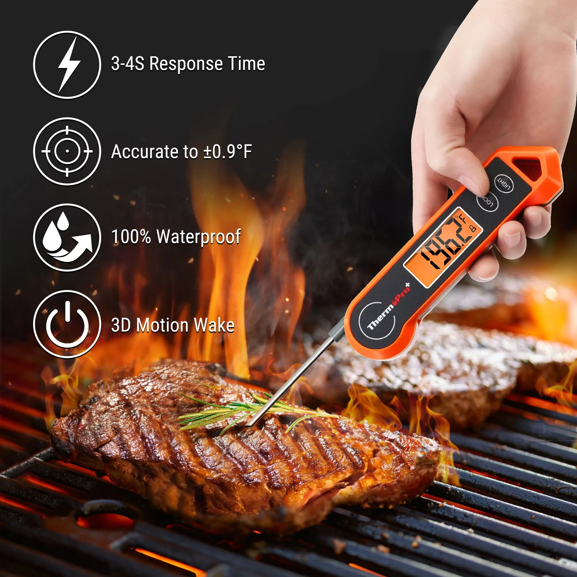 ThermoPro TP19H 디지털 LCD 화면, 즉석 독서 바비큐 고기 요리 온도계, 잠금 및 백라이트 기능
