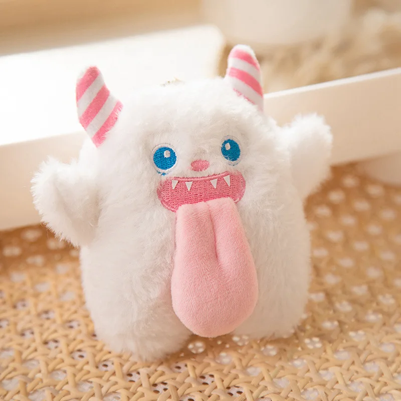 

Creative Plush White Little Monster Keychain Cute Cartoon Snow Monster Doll Pendant Keyring Bag Car Key Ornament Accessories