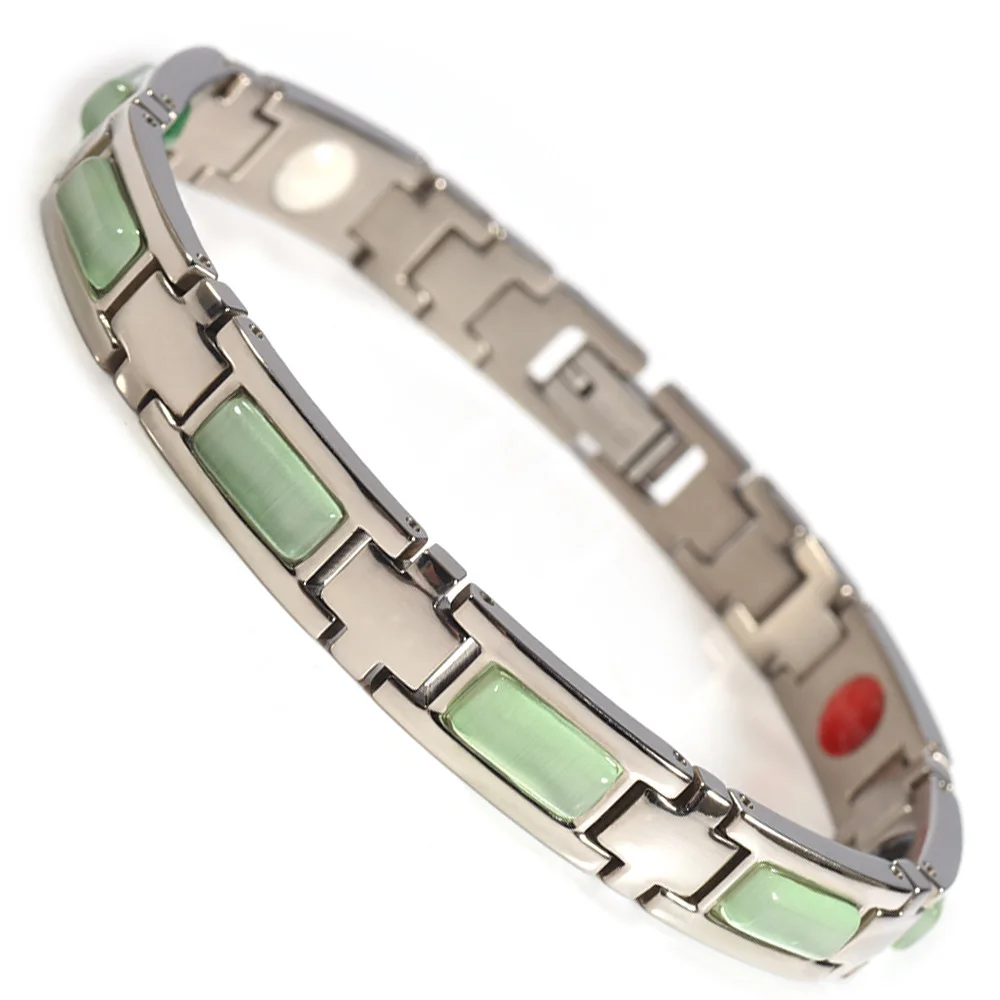 

Minimalist Pure Titanium Green Crystal Bracelet Magnetic Negative Ion Anti-radiation Anti-oxidation Health Energy Bracelet