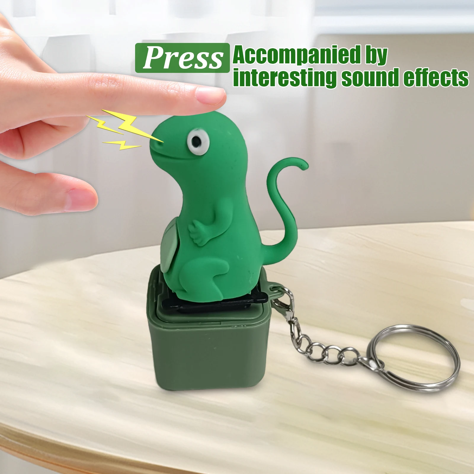 충전식 도마뱀 열쇠고리 소리 버튼/소리와 빛이 나는 귀여운 도마뱀 열쇠고리 펜던트 (성인용, 사무실 책상용, 장난 선물)