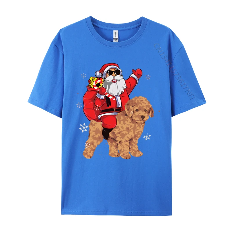 SantaClausRidePoodleDogChristmas Family Summer 100% Cotton O-Neck Men's T Shirt Street T Shirts Company Short Sleeve T-shirts SantaClausRidePoodleDogChristmas blue