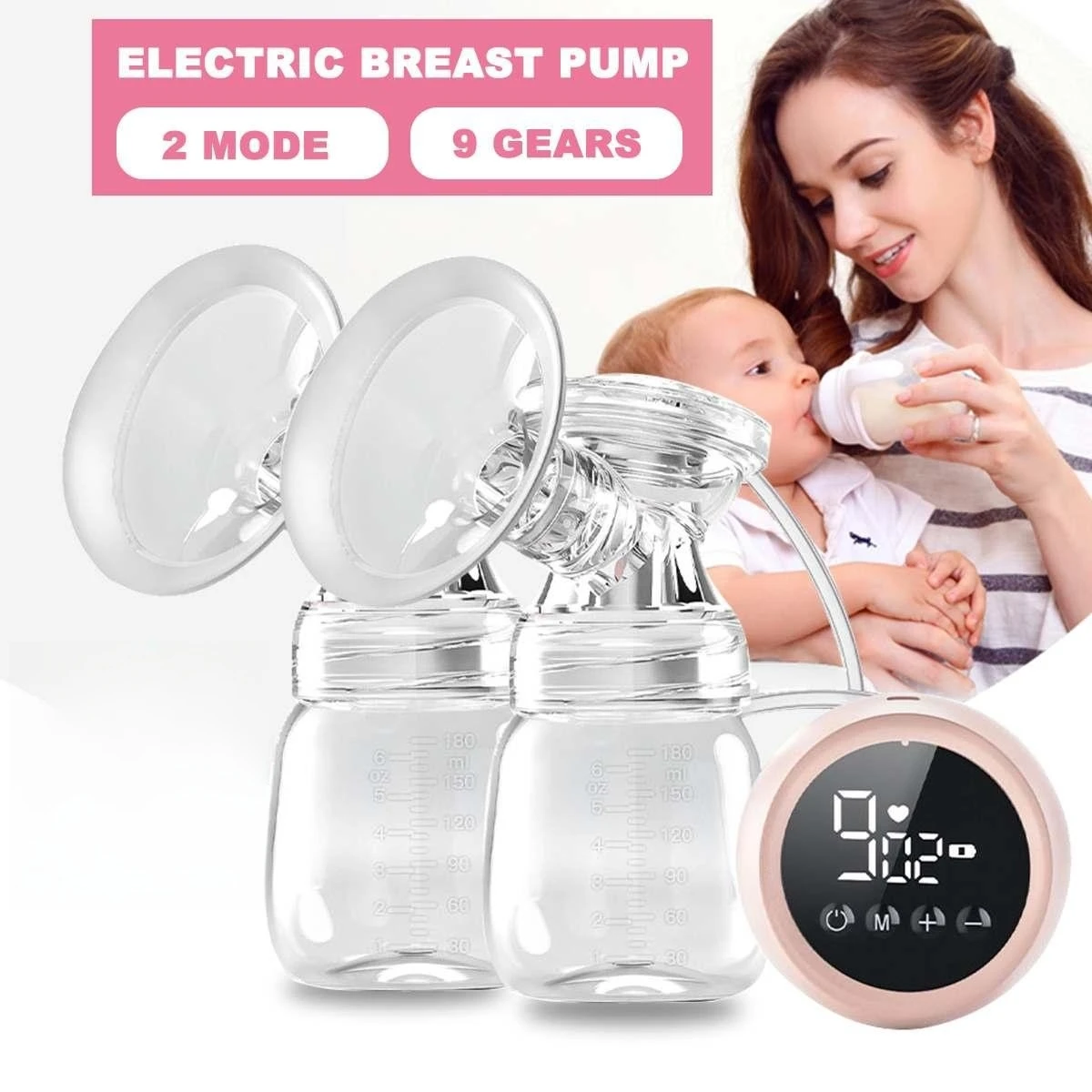 Double Electric Breast Pump Machine BPA Free Rechargeable LED Display Breastfeeding Suction Pump Portable Breast Milk Extractor