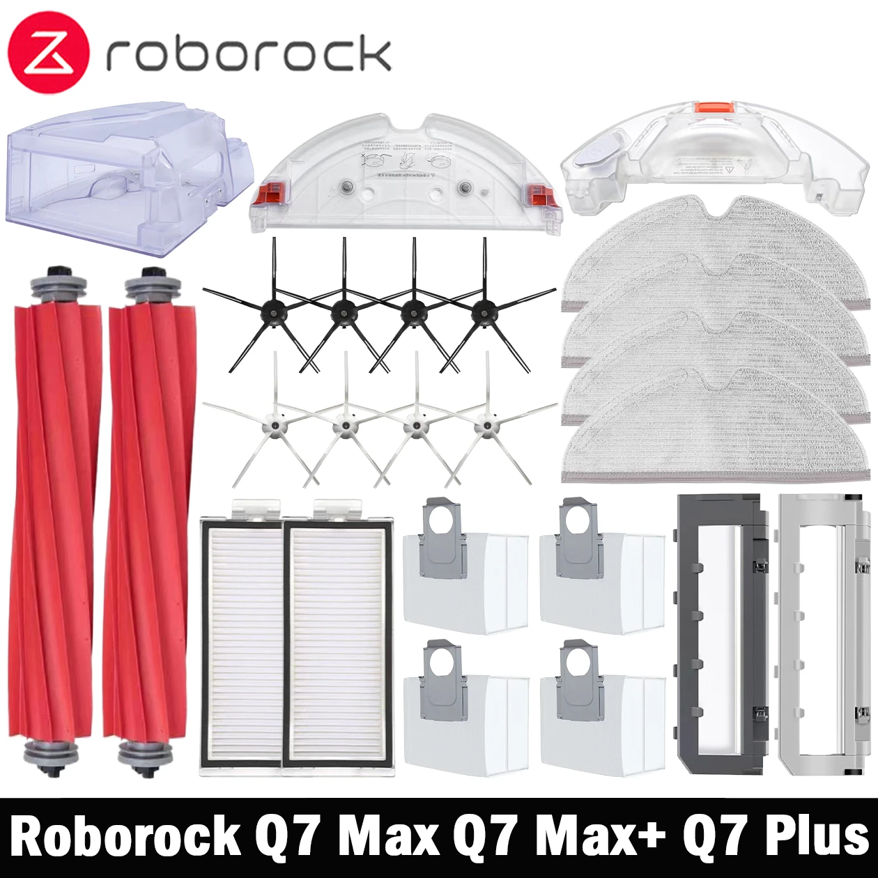 Robot Vacuum Accessories Roborock Q7 Max / Q7 Max+ / Plus T8 Hepa Filter Robot Vacuum Cleaner Spare Parts Main Side Brush Mop Cloth Dust Bag