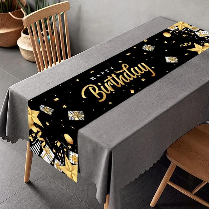 1pc 35*180cm Polyester Table Runner Happy Birthday Party Decoration Table Wedding Jungle Safari Decoration Home Party Supplies