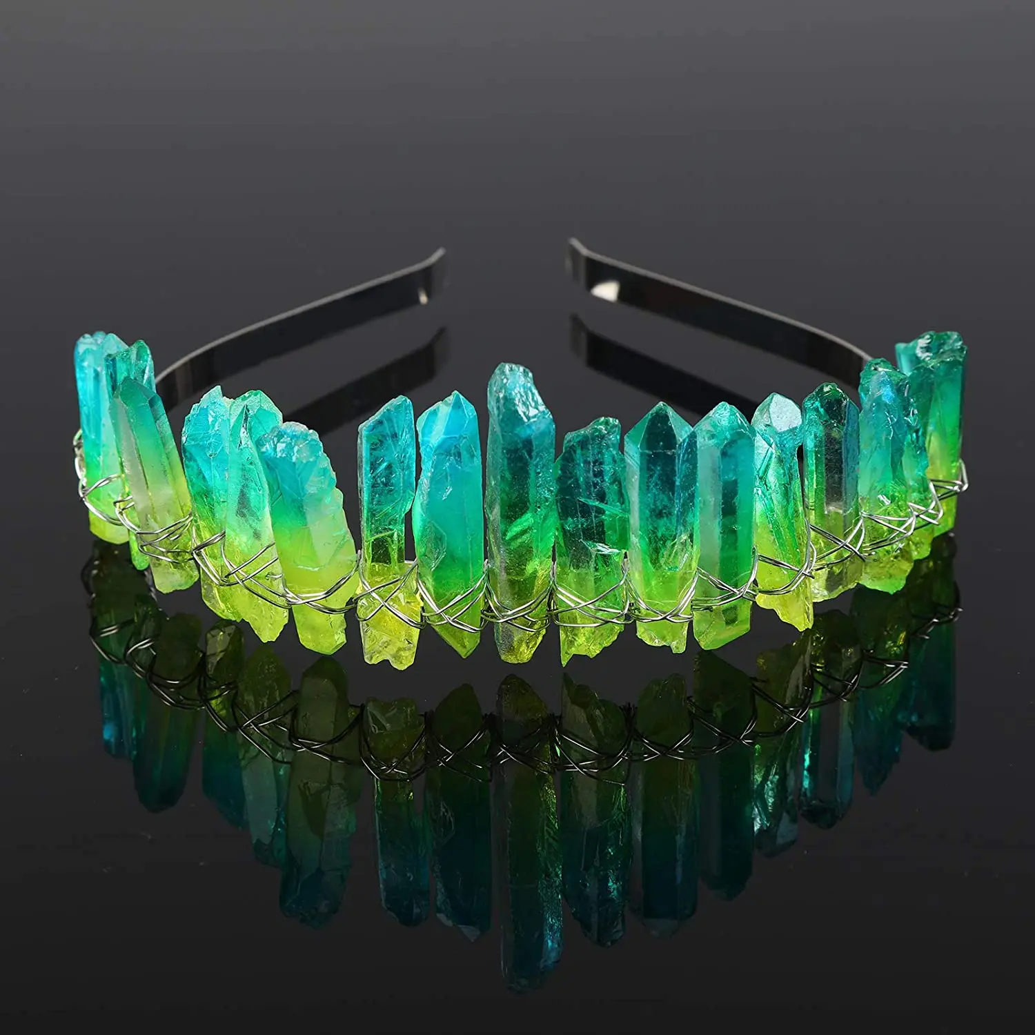 Raw Crystal Tiara Crown Headband Natural Quartz Moon Goddess Witch Headpiece for Wiccan Cosplay Party Headwear, hair band crown