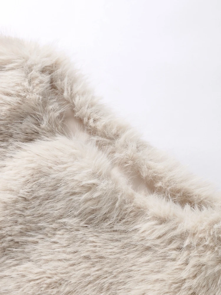 Elegant Crop Top Faux Fur Women 2024 Long Lantern Sleeves Thick Coats Female Autumn Winter Fashion Solid Warm Outwears Lady 6