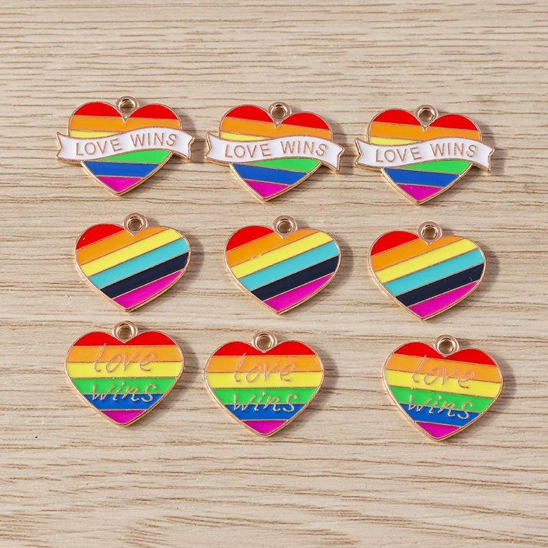 10 Stück niedliche bunte Regenbogen-Liebesherz-Anhänger für die Herstellung von Halsketten, Ohrringen, Armbändern, DIY-Handwerk, Schmuckzubehör – Detail 12
