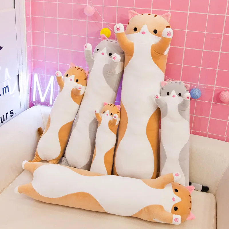 

50/70/90cm Cute Soft Long Cat Plush Toys Stuffed Pause Office Nap Pillow Bed Sleep Baby Home Decor Gift Doll for Kids Girl