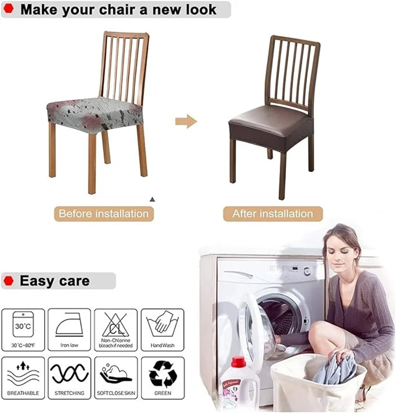 Waterproof PU Leather Elastic Chair Cover Stretch Dining Chairs Seat Covers Removable Chair Protector for Home Hotel Wedding