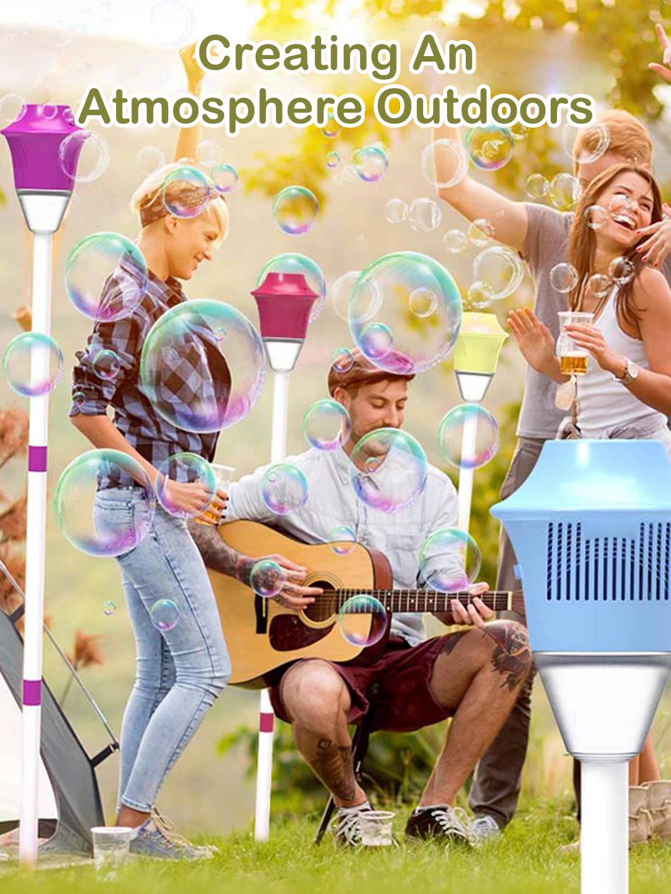 Straßenlaterne, Seifenblasenmaschine, Aufladen, vollautomatisches Seifenblasen-Musiklicht, Outdoor-Kinderspielzeug ohne Batterie, Seifenblasenwasser – Detail 11