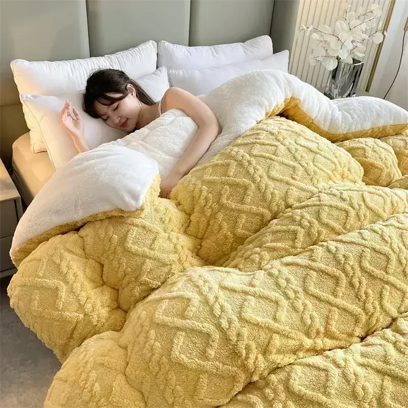High-quality Thickened Winter Warm Bed Blanket Artificial Lamb Cashmere Weighted Blankets Thicker Warmth Duvet Quilt Comforter