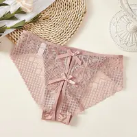 Sous-vêtements Sexy à entrejambe ouvert pour femmes, culotte taille basse, haute élasticité, nœud ajouré, grille, pas besoin de enlever, Breifs fins et doux 2