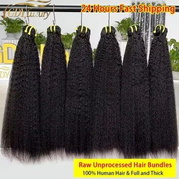 Double Drawn Kinky Straight Hair Bundles 100% Human Hair Weave Vietnamese Raw Hair Bundles Coarse Yaki Extension Full Thick #1B 1