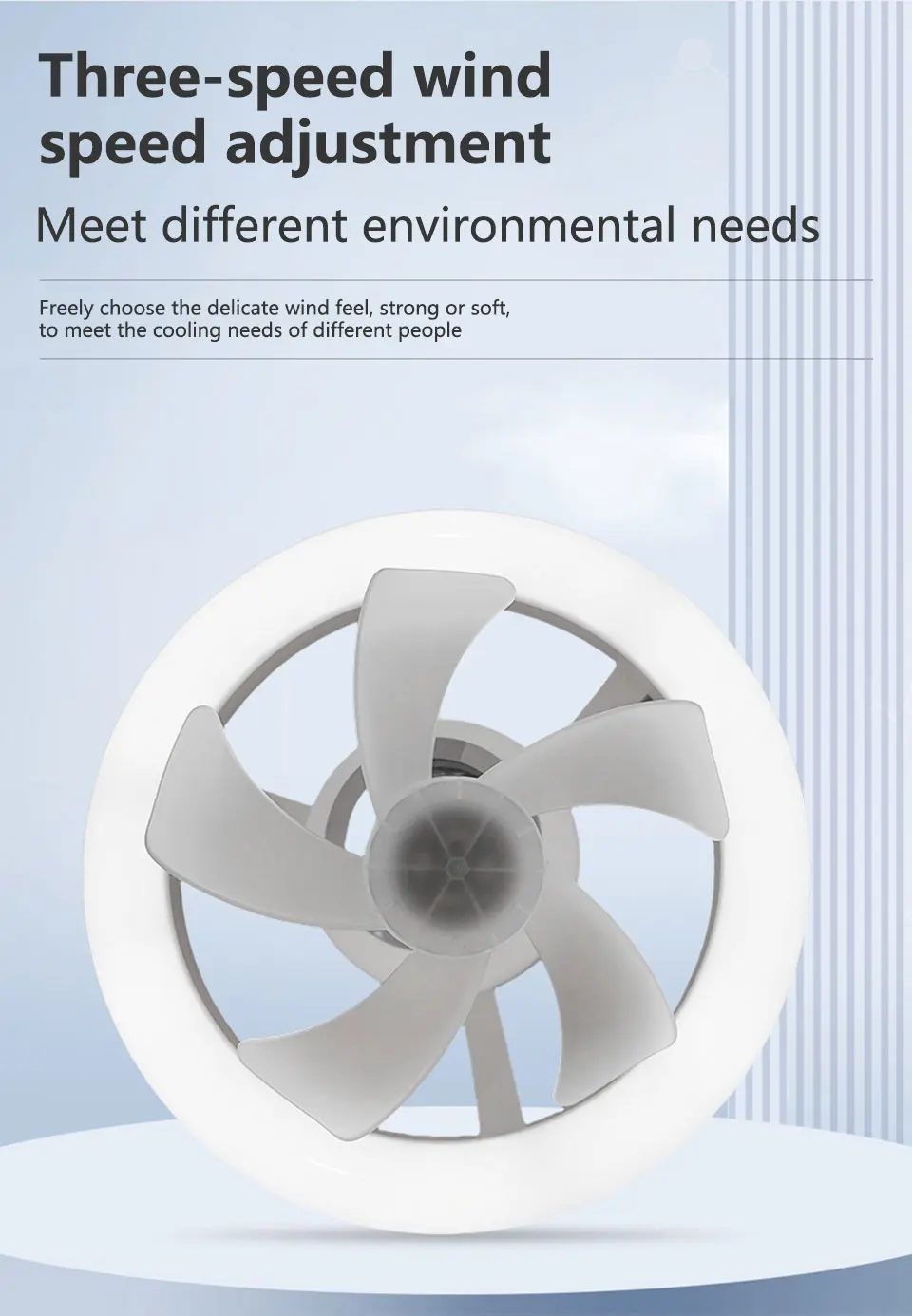 Description Picture 5 of item1pc 2 In 1 LED Mini Fan Light Ceiling Light Shake Head E27 Screw Port Fan Light Suction Pendant Light Remote Control Bedroom