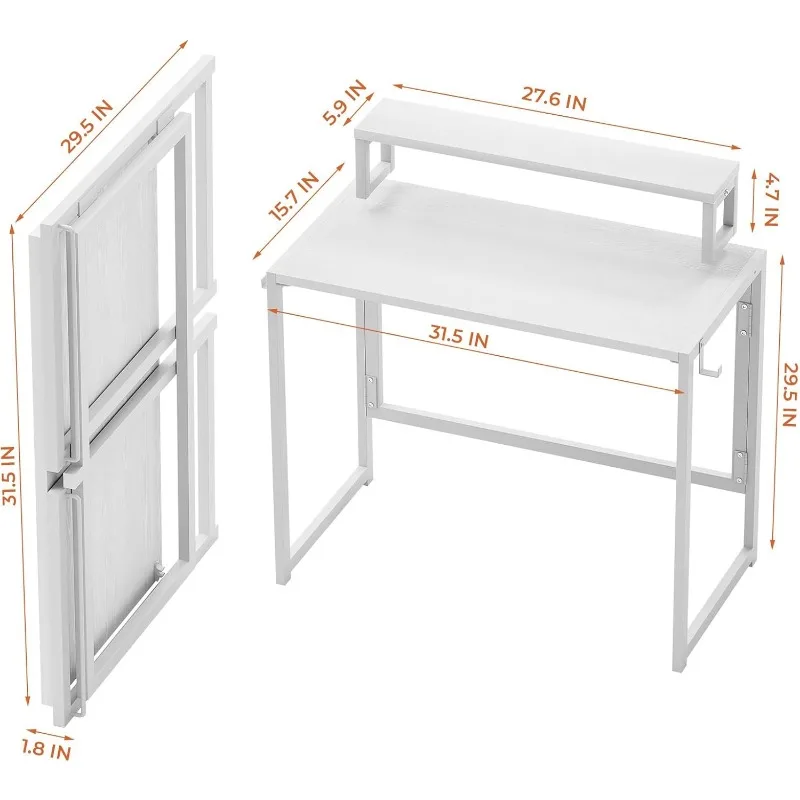 Small Folding Desk 31.5 Inch, Foldable Computer Desks with LED Lights and Monitor Stand, Work Portable Table 3
