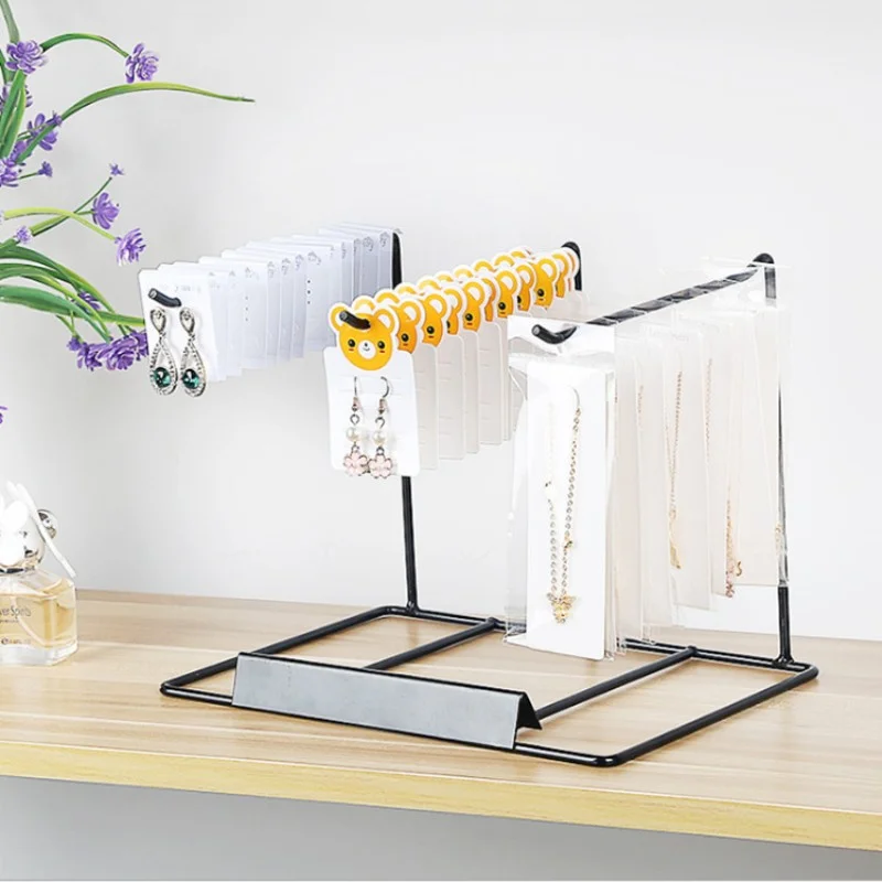 Metal Jewelry Display Rack Shelf Earrings Necklace Bracelet Ring Organizer Hanger Stand Retail Exhibitor Shop Display folding jewelry display stand metal earrings storage frame ring rack necklace holder retail counter household