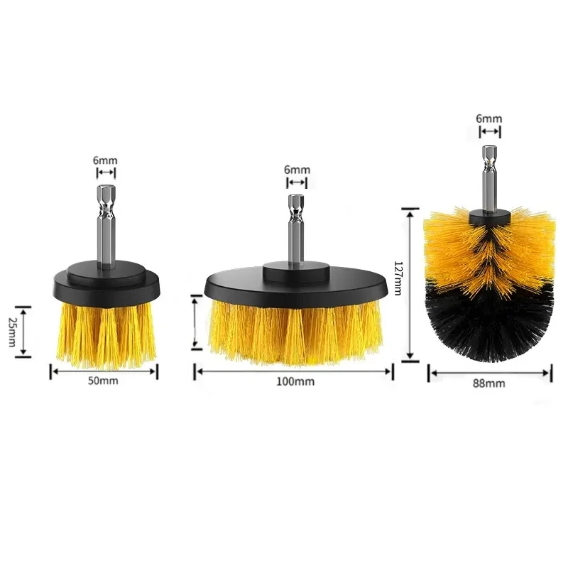 UNTIOR 3Pcs/Set Electric Scrubber Brush Drill Brush Kit Plastic Round Cleaning Brush For Carpet Glass Car Tires Nylon Brushes 6