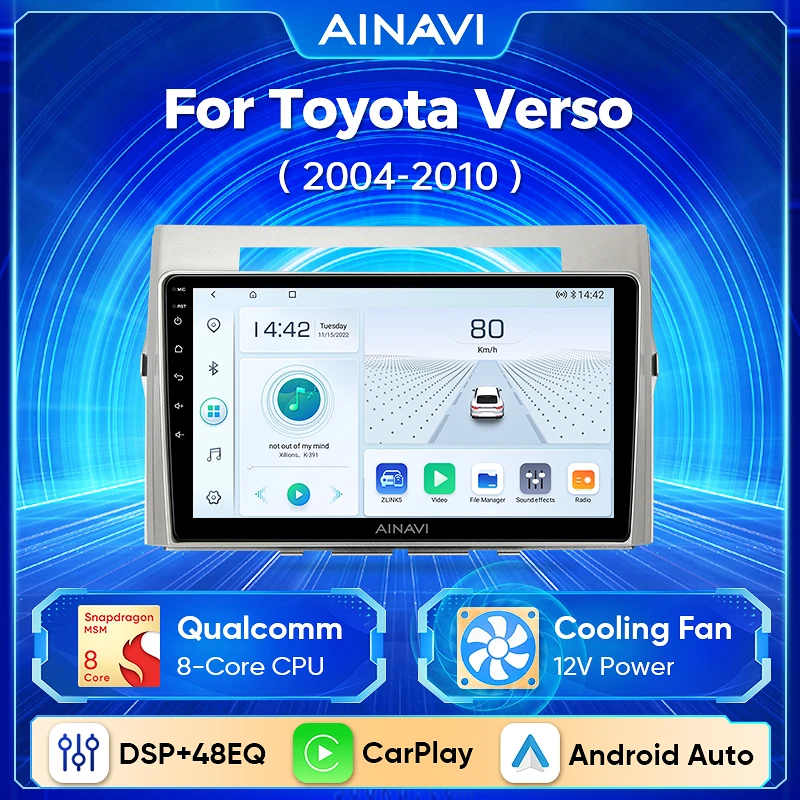 

Ainavi Android 13 автомобильный радиоприемник для Toyota Verso 2004-2010 беспроводной Carplay GPS навигация Авторадио мультимедийный плеер BT No 2Din