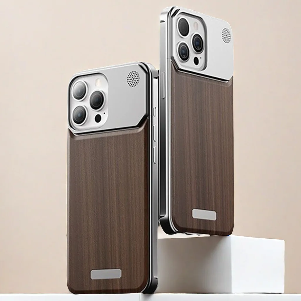 

Luxury Wood Grain Shell For iPhone 15 14 Pro ProMax High-end Fashionable Aluminum Alloy Aromatherapy Anti Drop Phone Case