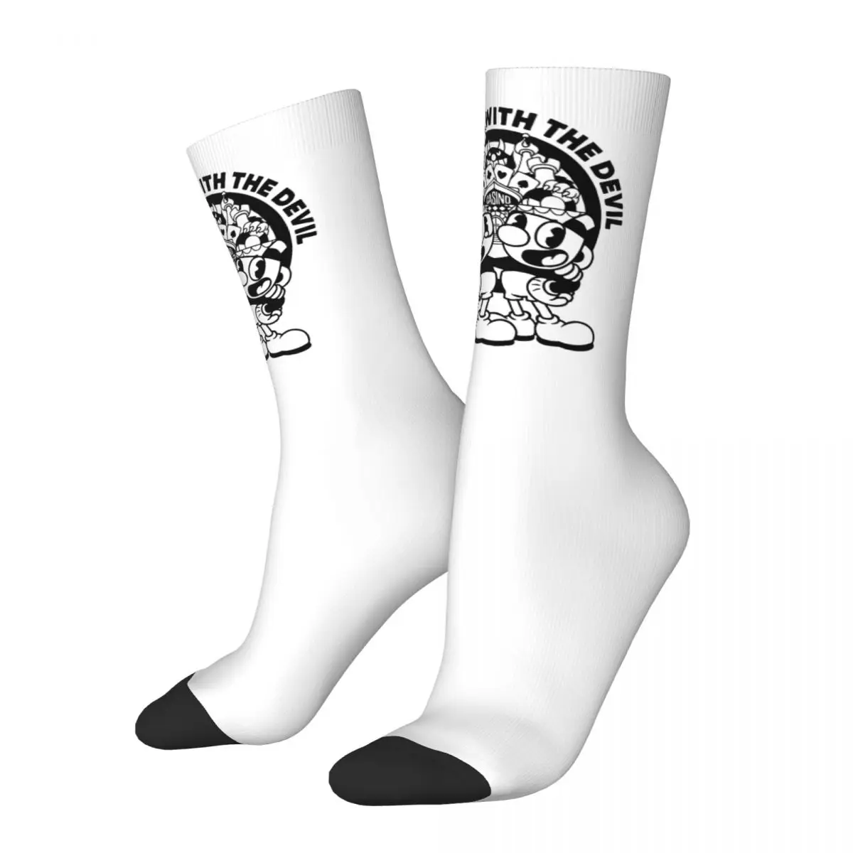 

Funny Cuphead Mugman Retro Games Skateboard Socks Anime Polyester Middle Tube Socks for Women Men