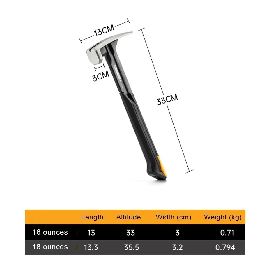 TOUGHBUILT NO.TB-H1-1R-S16  NO.TB-H1-1R-S18 16 TOUGHBUILT Magnetic Nail Slot One Piece Croquet Hammer Hammer Woodworking Hammer 2