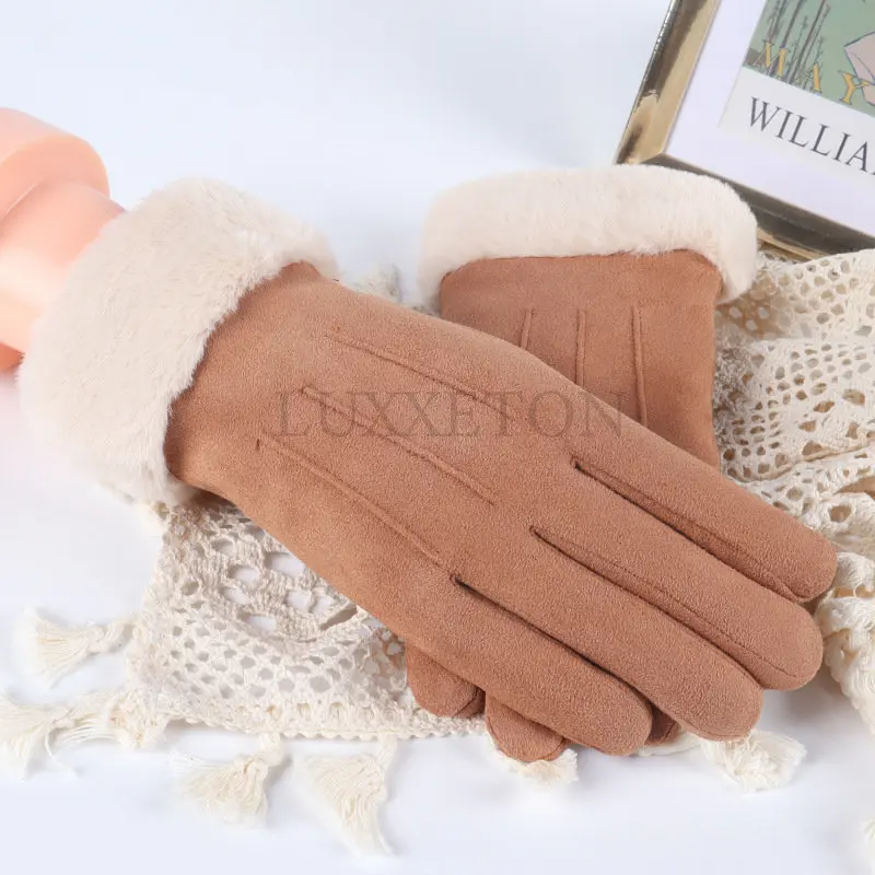 

New Fashion Women Gloves Autumn Winter Cute Furry Warm Mitts Full Finger Mittens Women Outdoor Sport Female Gloves Screen