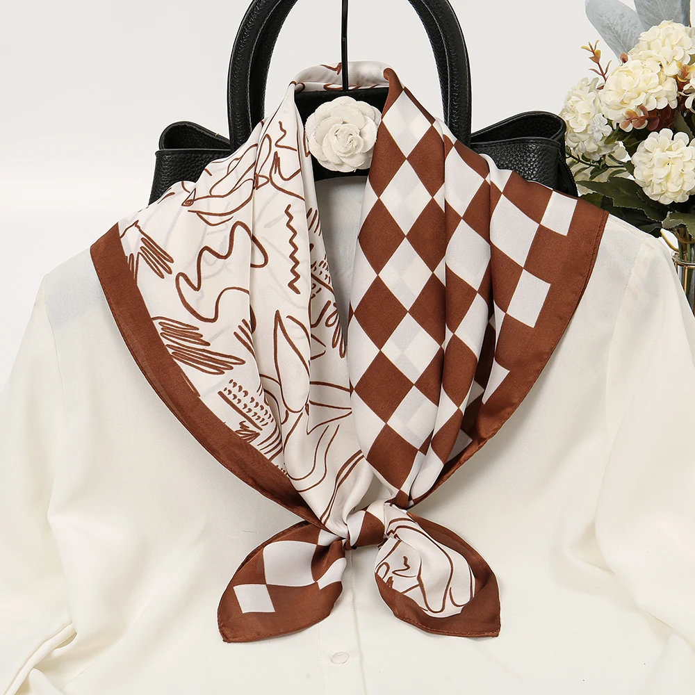 

70*70cm Luxury Plaid Square Scarf Fashion Beach Women Head Silk Wrap Spring Summer Shawl Ladies Foulard Bandanna Muffler hijab