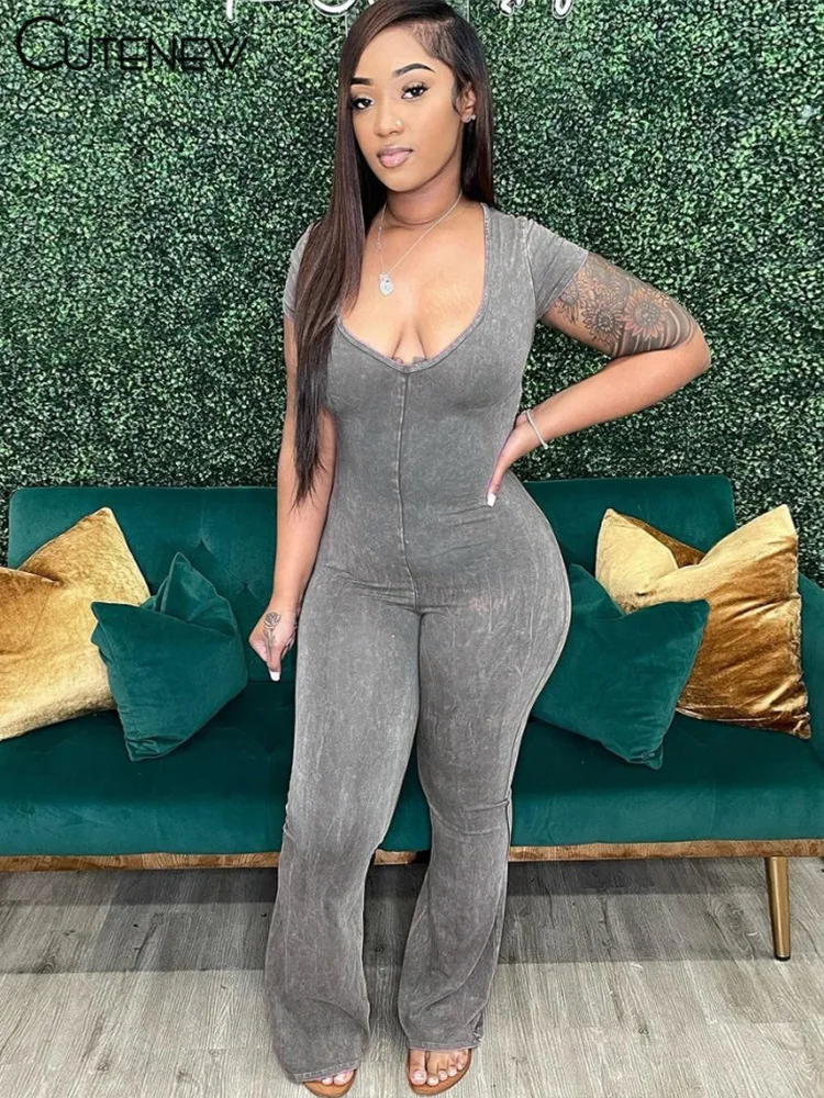 

Женский однотонный комбинезон Cutenew, повседневный слитный спортивный комбинезон с U-образным вырезом и короткими рукавами для фитнеса, уличная одежда, весна 2023