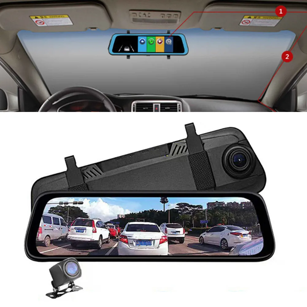 

1x 1080P Rearview Mirror Car DVR Dual Dash Cam Camera Front & Rear High-definition Video Recorder 10-Inch Touch Screen 1920*1080