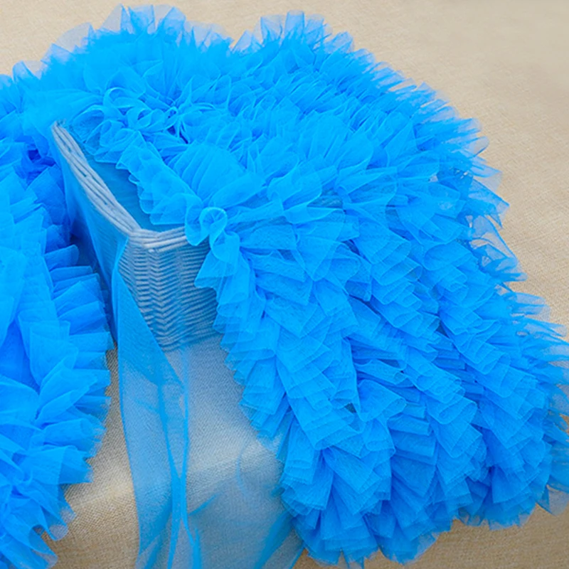 Ruffled Tulle Trim Fabric 3D Pleated Mesh Lace Ribbon Sewing Clothing Skirt DIY Splicing Material 1M