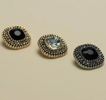 10 개/몫 크기: 18mm-25mm 빈티지 크리스탈 상감 금속 단추 사각형 트위드 ..
