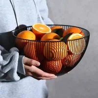 Household Tools Storage Basket Black Table Decor Metal Candy Dish Kitchen Fruit Bowl Food Baskets Iron Vegetable Home Holder 2
